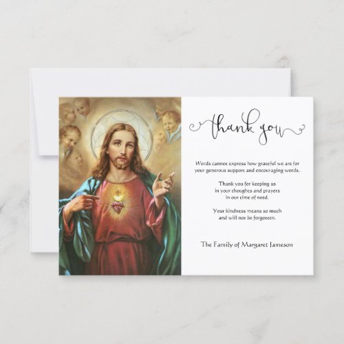 Religious Catholic Sacred Heart Jesus  Condolence Thank You Card