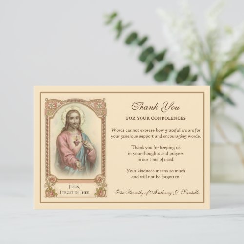 Religious Catholic Sacred Heart Jesus Condolence Thank You Card