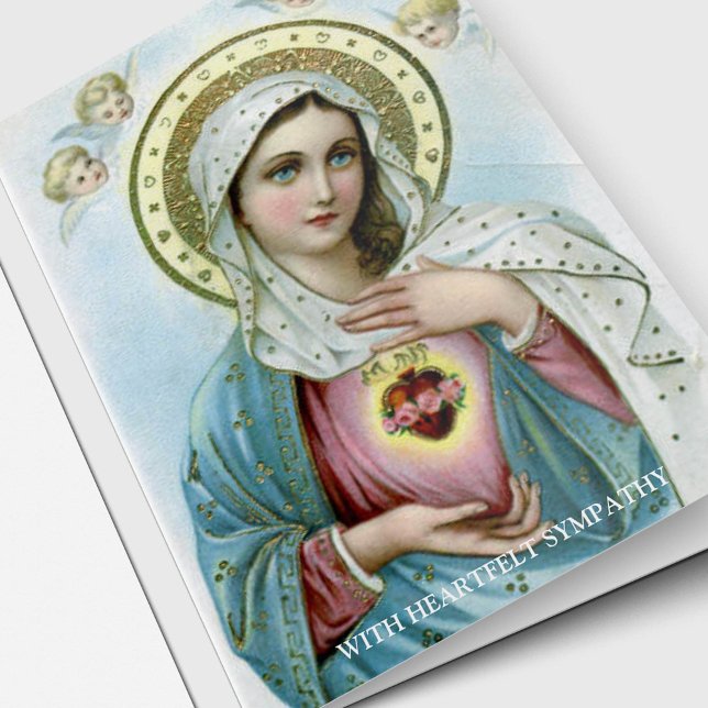 Religious Catholic Sacred Heart Mary Sympathy Card (Religious Catholic Heartfelt Mary Sympathy Funeral Thank You card)