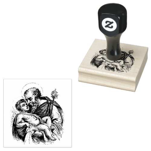 Religious Catholic Saint Joseph and Child Jesus Ru Rubber Stamp