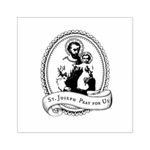 Religious Catholic Saint Joseph and Child Jesus Rubber Stamp