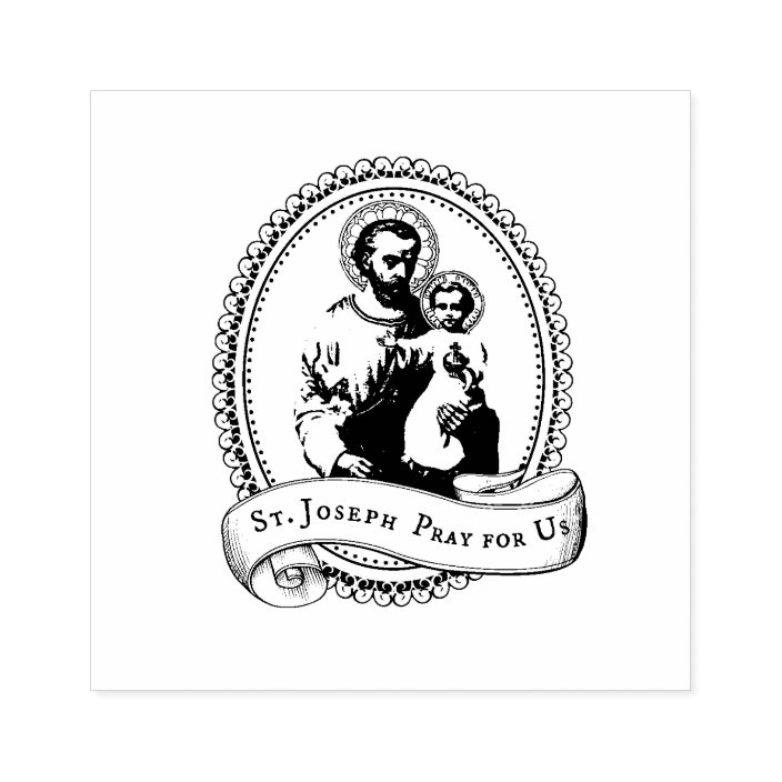 Religious Catholic Saint Joseph and Child Jesus Rubber Stamp