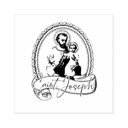 Religious Catholic Saint Joseph and Child Jesus Rubber Stamp