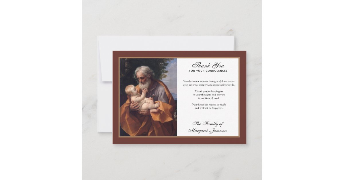 Religious Catholic Saint Joseph Jesus Condolence Thank You Card | Zazzle