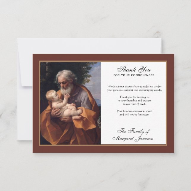 Religious Catholic Saint Joseph Jesus Condolence Thank You Card (Front)