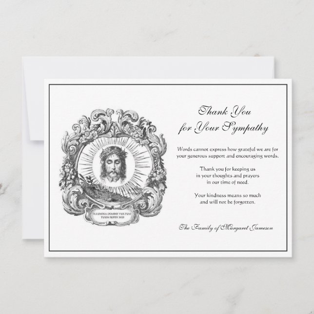 Religious Catholic Sorrowful Jesus  Condolence Thank You Card (Front)