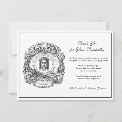 Religious Catholic Sorrowful Jesus  Condolence Thank You Card