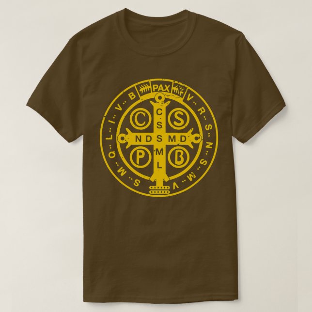 Religious Catholic St Benedict Medal T-Shirt (Design Front)