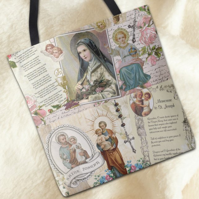 Religious Catholic St Joseph Therese Collage Tote Bag (Creator Uploaded)