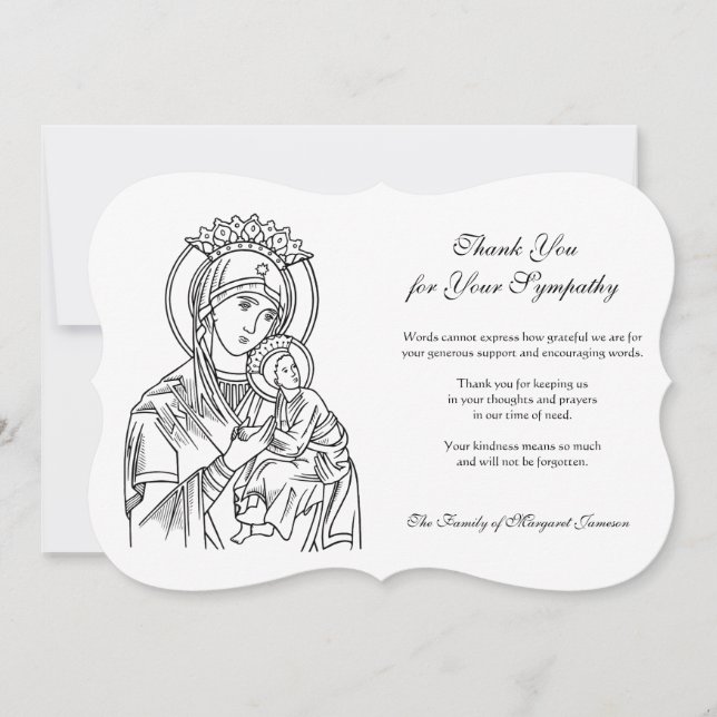 Religious Catholic Virgin & Child   Condolence Thank You Card (Front)