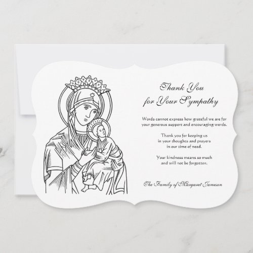 Religious Catholic Virgin  Child   Condolence Thank You Card