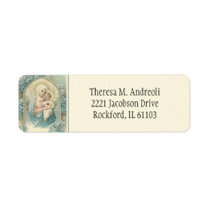 Religious Catholic Virgin Mary Baby Jesus Floral Label