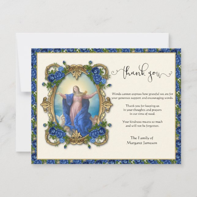 Religious Catholic Virgin Mary Condolence Thank Yo Thank You Card (Front)