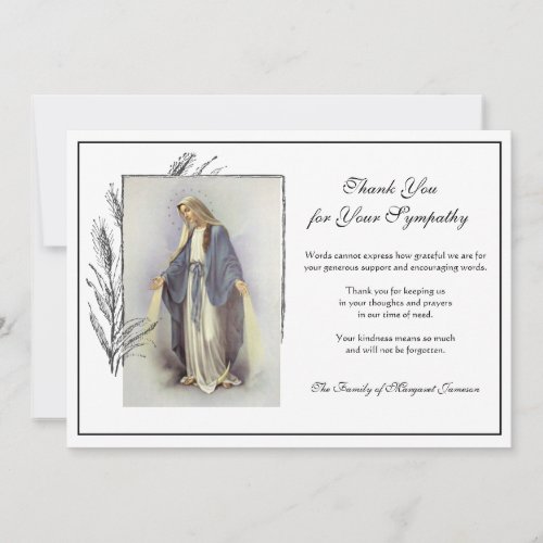 Religious Catholic Virgin Mary  Condolence Thank You Card