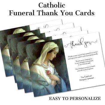 Religious Catholic Virgin Mary Condolence Thank You Card by ShowerOfRoses at Zazzle