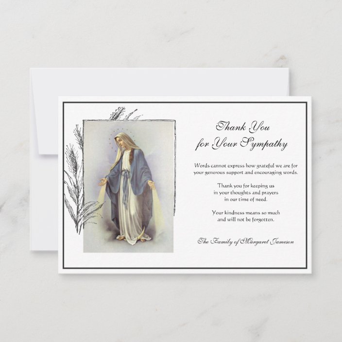 Religious Catholic Virgin Mary Condolence Thank You Card | Zazzle.com