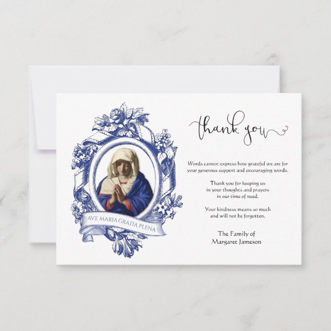 Religious Catholic Virgin Mary Condolence Thank You Card (Front)