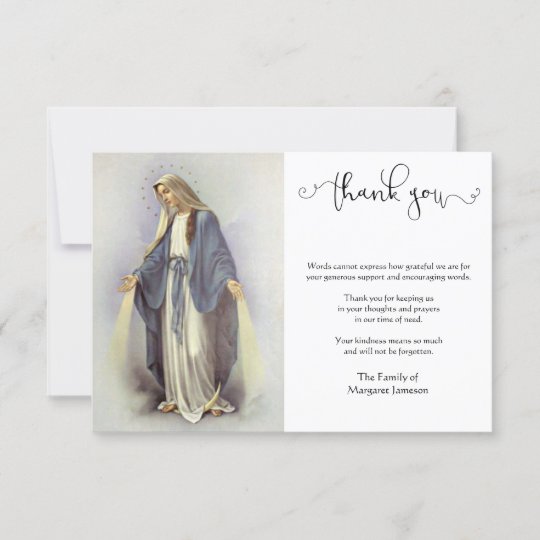 Religious Catholic Virgin Mary Condolence Thank You Card 2670