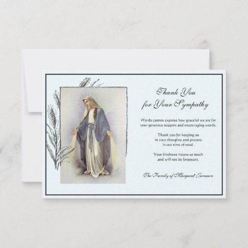 Religious Catholic Virgin Mary  Condolence Thank You Card