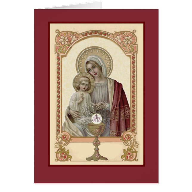 Religious Catholic Virgin Mary Eucharist Prayer Cards (Front)