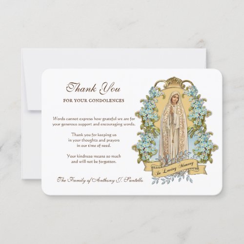 Religious Catholic Virgin Mary Floral Condolence T Thank You Card