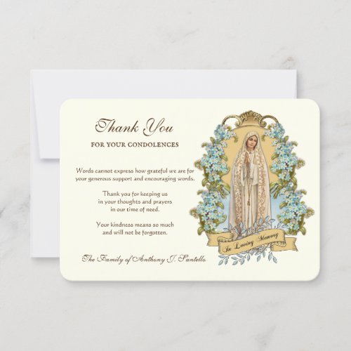 Religious Catholic Virgin Mary Floral Condolence  Thank You Card