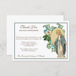 Religious Catholic Virgin Mary Floral Condolence Thank You Card | Zazzle