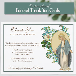 Religious Catholic Virgin Mary Floral Condolence Thank You Card