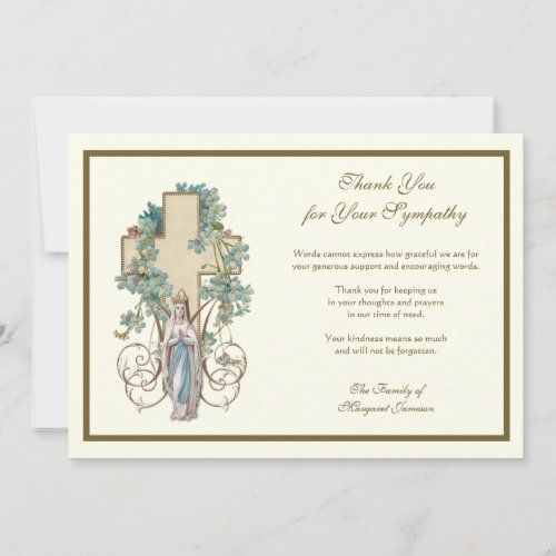 Religious Catholic Virgin Mary Floral Condolence   Thank You Card