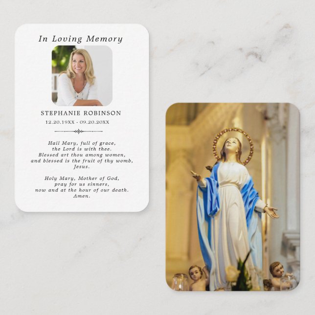 Religious Catholic Virgin Mary Funeral Prayer Card (Front/Back)