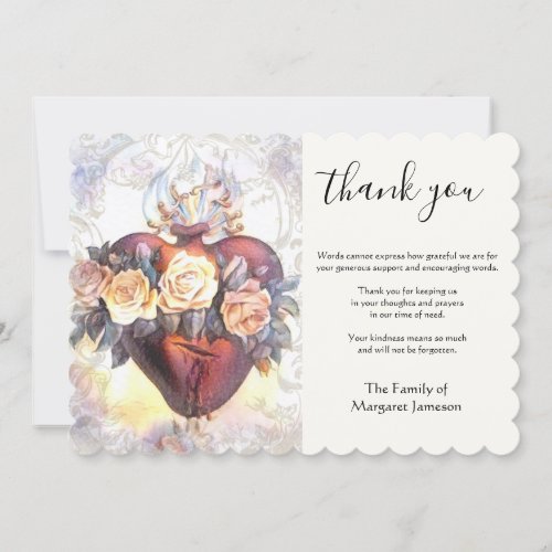 Religious Catholic Virgin Mary Heart Condolence  Thank You Card