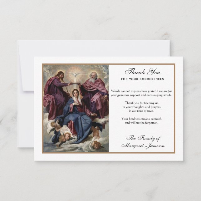 Religious Catholic Virgin Mary Jesus Condolence  T Thank You Card (Front)