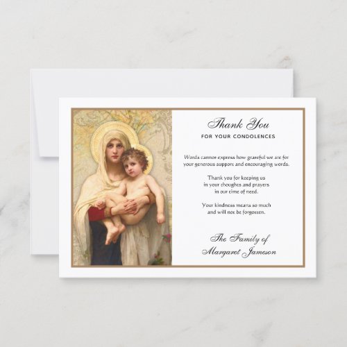 Religious Catholic Virgin Mary Jesus Condolence  Thank You Card