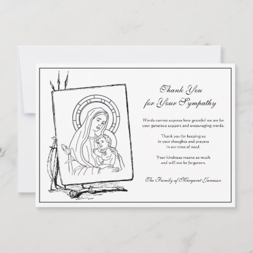 Religious Catholic  Virgin Mary Jesus Condolence Thank You Card