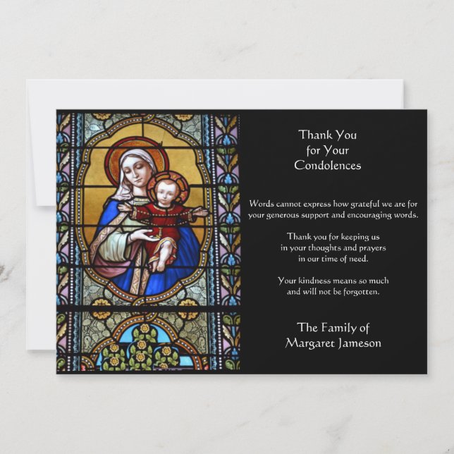 Religious Catholic Virgin Mary Jesus  Condolence Thank You Card (Front)