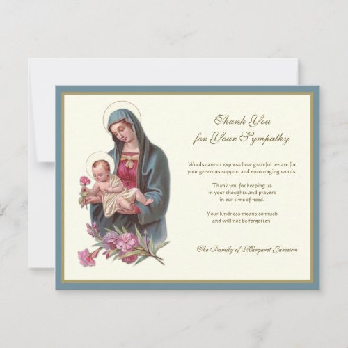 Religious Catholic Virgin Mary Jesus Floral Thank You Card