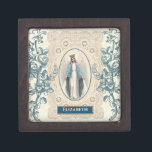 Religious Catholic Virgin Mary Vintage Floral Lace Gift Box<br><div class="desc">This keepsake box has a beautiful traditional Catholic image of the Blessed Virgin Mary,  Our Lady of Grace with ecru lace design and blue floral pattern on each side.  The name,  text,  and font may be modified.</div>
