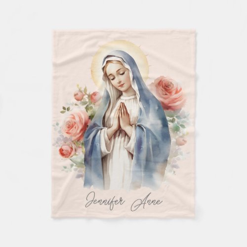 Religious Catholic Virgin Mary with roses Fleece Blanket