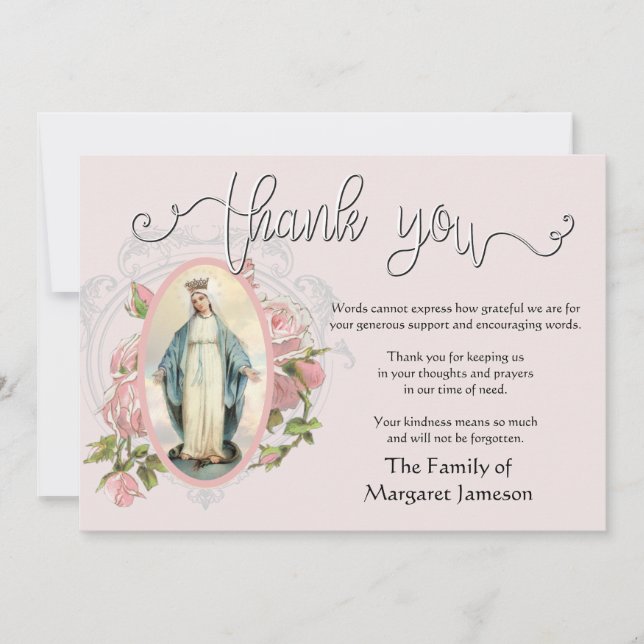 Religious Catholic Virgin MaryThanks Condolence Thank You Card (Front)