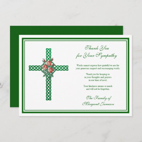 Religious Celtic Knotted Cross Roses Condolence Thank You Card
