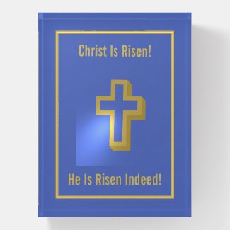 Religious Christ is Risen Gold Cross Blue Easter