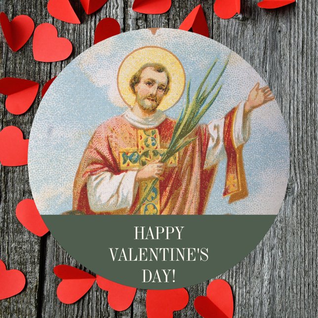 Religious Christian Catholic Happy Valentine's Day Classic Round Sticker (Religious Christian Catholic St Valentine Happy Saint Valentine's Day Classic Round Sticker)