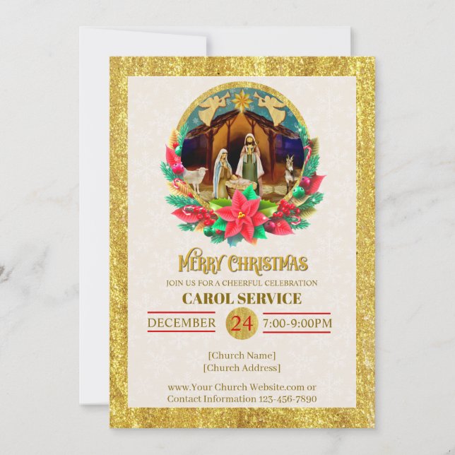 Religious Christian Church Christmas Carol Service Holiday Card (Front)