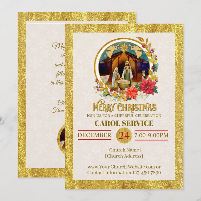 Religious Christian Church Christmas Carol Service Holiday Card (Front/Back)