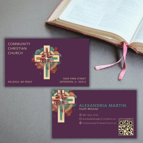 Religious Christian Church Cross QR Code Modern Business Card