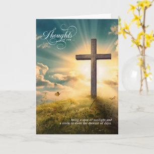 Religious Christian Cross on Hill Thinking of You Card