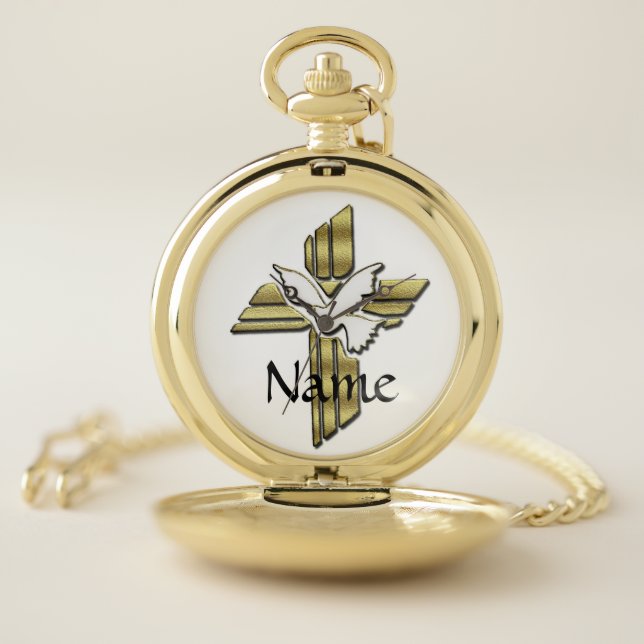 Religious, Christian, Gold Cross Pocket Watch Gift (Inside)
