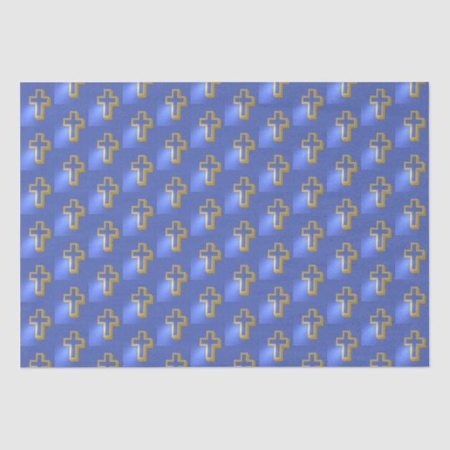Religious Christian Golden Cross Lilac Blue Easter Tissue Paper (Front)