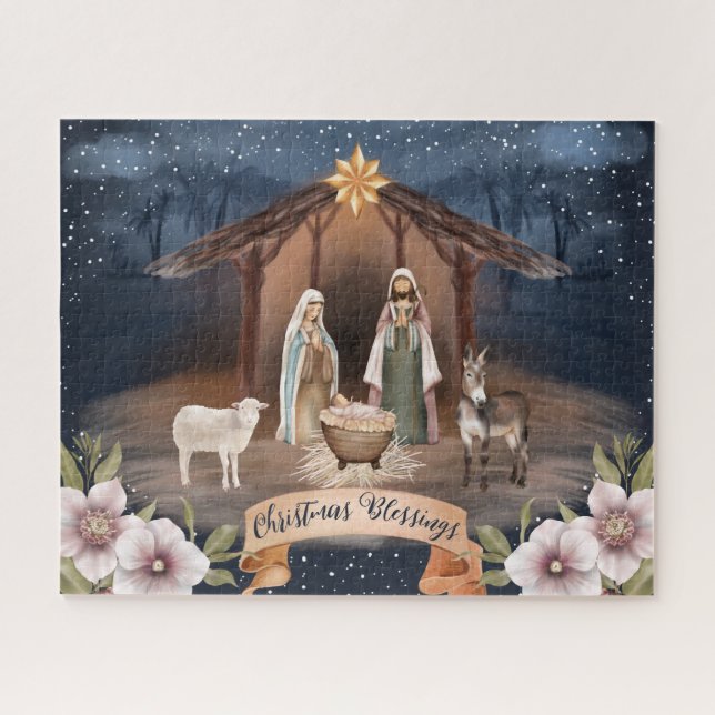 Religious Christian Holy Night Christmas Holiday Jigsaw Puzzle (Horizontal)