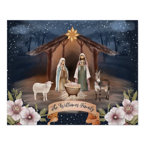 Religious Christian Holy Night Nativity Scene Poster